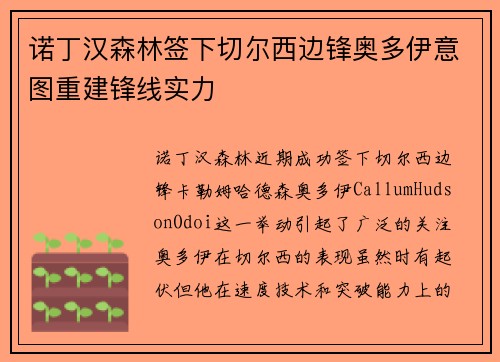 诺丁汉森林签下切尔西边锋奥多伊意图重建锋线实力